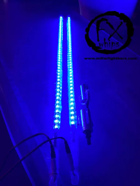 *PAIR* BLUE LED LIGHT WHIP - MILLAR LIGHT BARS - FX WHIPS, LLC