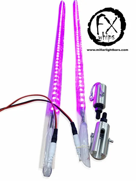 *PAIR* PINK LED LIGHT WHIP - MILLAR LIGHT BARS - FX WHIPS, LLC
