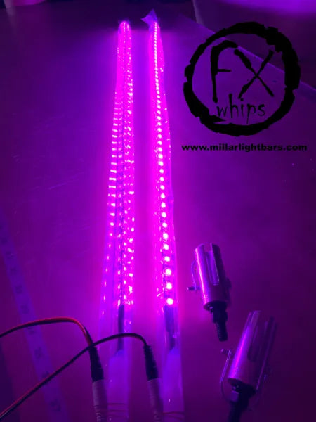 *PAIR* PINK LED LIGHT WHIP - MILLAR LIGHT BARS - FX WHIPS, LLC