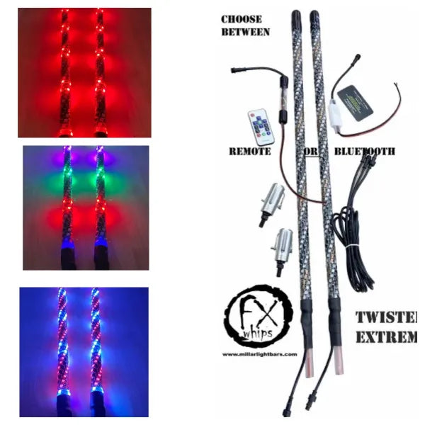 TWISTED EXTREMES - PAIRS - MILLAR LIGHT BARS - FX WHIPS, LLC