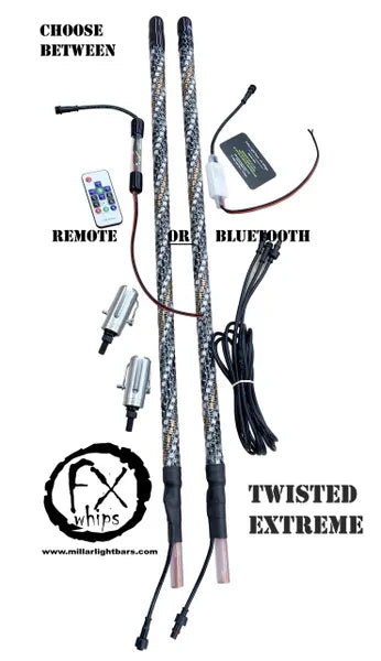 TWISTED EXTREMES - PAIRS - MILLAR LIGHT BARS - FX WHIPS, LLC