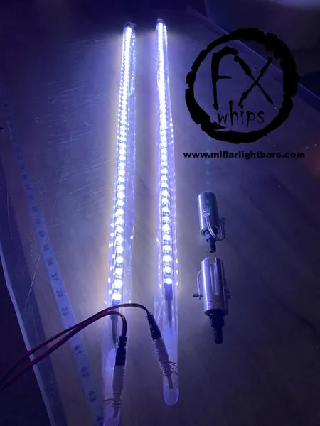 *PAIR* WHITE LED LIGHT WHIP - MILLAR LIGHT BARS - FX WHIPS, LLC